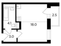 Планировка 1-комнатной квартиры, 26,4 м2