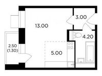 Планировка 1-комнатной квартиры, 26,5 м2
