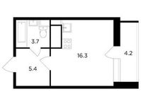 Планировка 1-комнатной квартиры, 27,43 м2