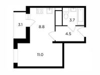 Планировка 1-комнатной квартиры, 29,6 м2