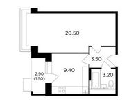 Планировка 1-комнатной квартиры, 38,1 м2