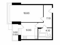 Планировка 1-комнатной квартиры, 40,3 м2