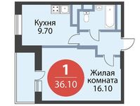 Планировка 1-комнатной квартиры, 36,1 м2