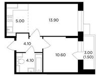 Планировка 2-комнатной квартиры, 39,2 м2
