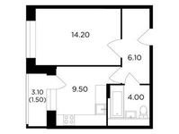 Планировка 1-комнатной квартиры, 35,3 м2