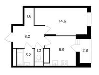Планировка 1-комнатной квартиры, 39 м2