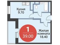 Планировка 1-комнатной квартиры, 39 м2