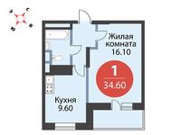 Планировка 1-комнатной квартиры, 34,6 м2