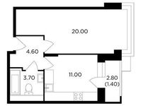 Планировка 1-комнатной квартиры, 40,7 м2