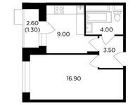 Планировка 1-комнатной квартиры, 34,7 м2