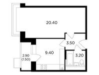 Планировка 1-комнатной квартиры, 38 м2