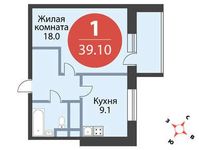 Планировка 1-комнатной квартиры, 39,1 м2