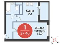 Планировка 1-комнатной квартиры, 37,4 м2
