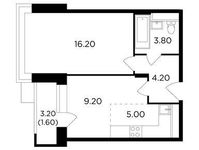 Планировка 2-комнатной квартиры, 40 м2
