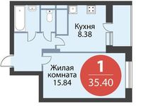 Планировка 1-комнатной квартиры, 35,4 м2