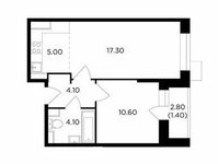 Планировка 2-комнатной квартиры, 42,5 м2