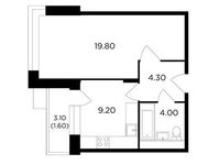 Планировка 1-комнатной квартиры, 38,9 м2