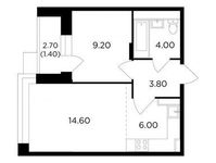 Планировка 2-комнатной квартиры, 39 м2