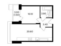 Планировка 1-комнатной квартиры, 39,4 м2