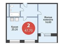 Планировка 2-комнатной квартиры, 47,7 м2