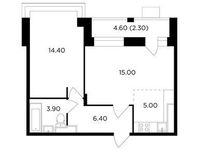 Планировка 2-комнатной квартиры, 47 м2