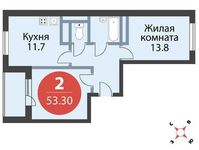 Планировка 2-комнатной квартиры, 53,3 м2