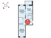 Планировка 2-комнатной квартиры, 50,1 м2