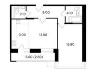 Планировка 2-комнатной квартиры, 54,5 м2