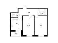 Планировка 2-комнатной квартиры, 52,5 м2