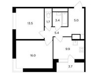 Планировка 2-комнатной квартиры, 56,71 м2