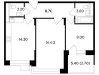 Планировка 2-комнатной квартиры, 57,3 м2