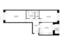 Планировка 2-комнатной квартиры, 53,8 м2