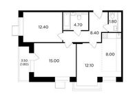 Планировка 3-комнатной квартиры, 64,2 м2