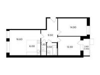 Планировка 3-комнатной квартиры, 65,5 м2