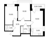 Планировка 3-комнатной квартиры, 61,4 м2