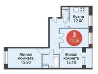 Планировка 3-комнатной квартиры, 75,2 м2