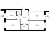 Планировка 3-комнатной квартиры, 78,5 м2
