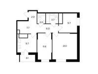 Планировка 3-комнатной квартиры, 74,1 м2