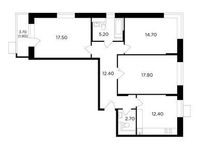 Планировка 3-комнатной квартиры, 84,6 м2