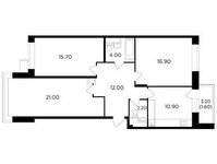 Планировка 3-комнатной квартиры, 84,3 м2
