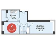 Планировка 2-комнатной квартиры, 57,7 м2