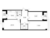 Планировка 3-комнатной квартиры, 88,2 м2