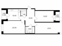 Планировка 3-комнатной квартиры, 88,2 м2