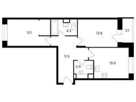 Планировка 2-комнатной квартиры, 59,05 м2