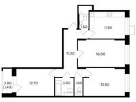 Планировка 3-комнатной квартиры, 73,7 м2