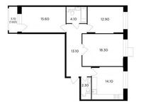 Планировка 3-комнатной квартиры, 82 м2