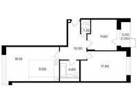 Планировка 3-комнатной квартиры, 72 м2