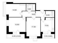 Планировка 3-комнатной квартиры, 79,5 м2