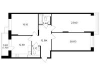 Планировка 3-комнатной квартиры, 90,9 м2