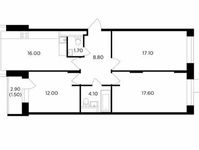 Планировка 3-комнатной квартиры, 78,8 м2